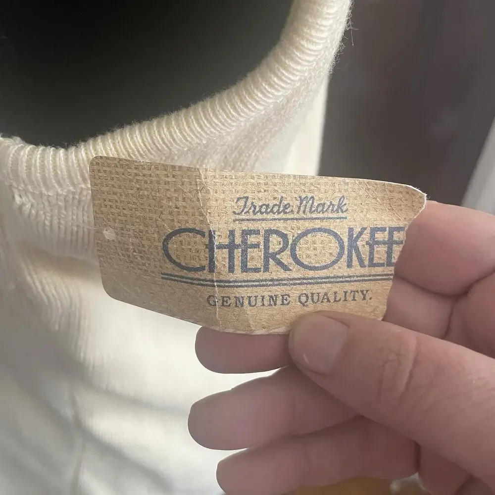 NWT Cherokee Womens Cream Vanilla LARGE Knit Sweater Vest 100% Cotton Vintage - Picture 7 of 15